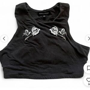 Kendall & Kylie Black Floral Crop Top